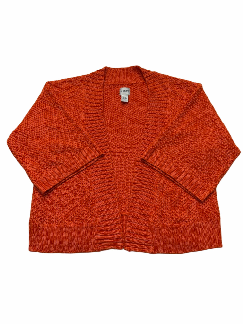 Chico’s Size 2 Bright Orange Open-Front Textured Cardigan